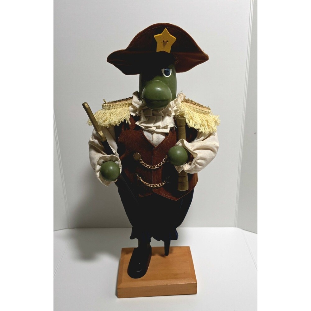 Vintage Collectible Turtle Pirate Figurine Wood Base